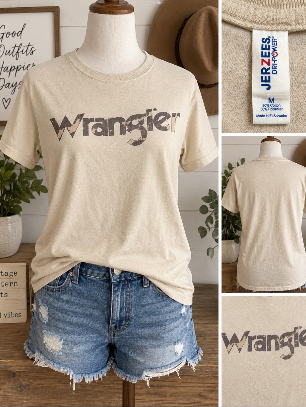 Wrangler Cream Logo Short Sleeve Tee